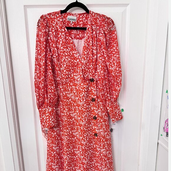 Ganni Floral crêpe midi dress - Picture 2 of 8